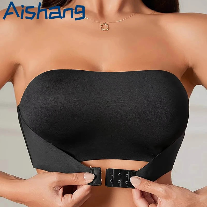 Women's Strapless Bra Seamless Wireless No Padding Front Button Bra Comfortable Smooth Silicone Everyday Non-slip Underwear