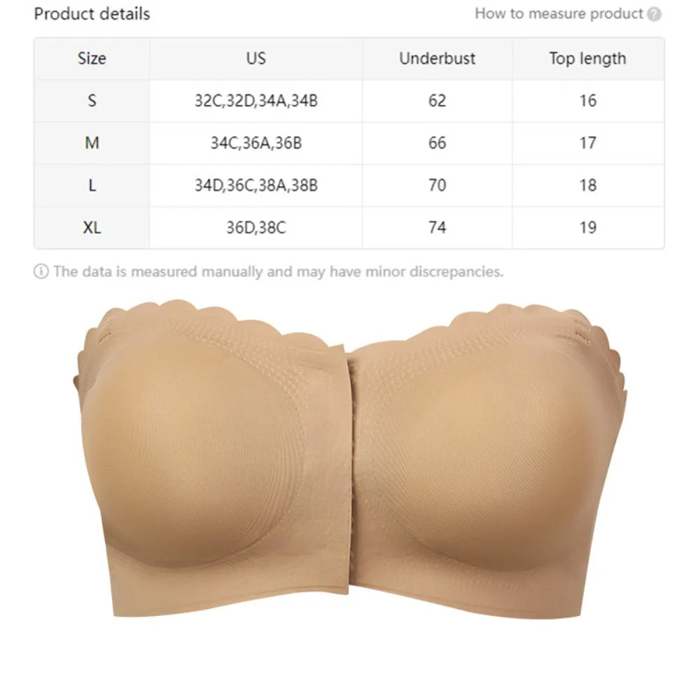 Women's Front Buckle Bra Sexy Strapless Underwear Seamless Invisible Waves Grain Bras Wireless Comfort One-piece Smooth Bralette