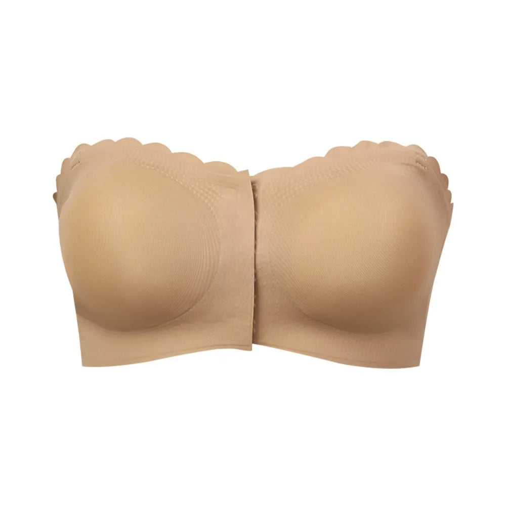 Women's Front Buckle Bra Sexy Strapless Underwear Seamless Invisible Waves Grain Bras Wireless Comfort One-piece Smooth Bralette