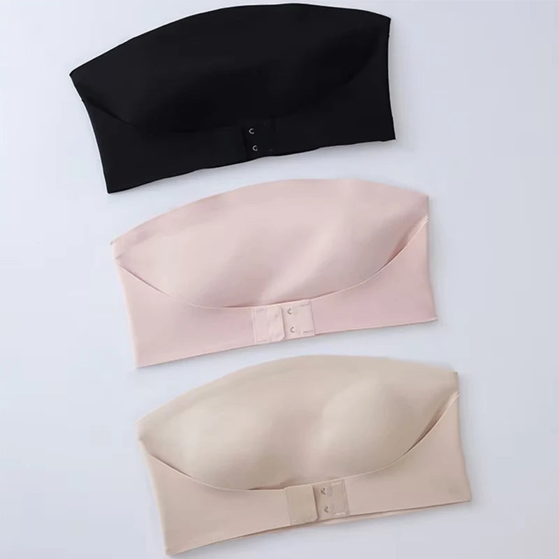 Women's Strapless Bra Seamless Wireless No Padding Front Button Bra Comfortable Smooth Silicone Everyday Non-slip Underwear