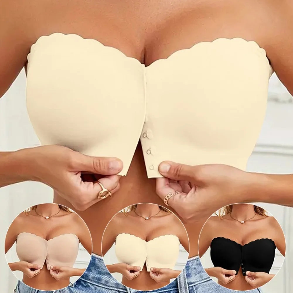 Women's Front Buckle Bra Sexy Strapless Underwear Seamless Invisible Waves Grain Bras Wireless Comfort One-piece Smooth Bralette
