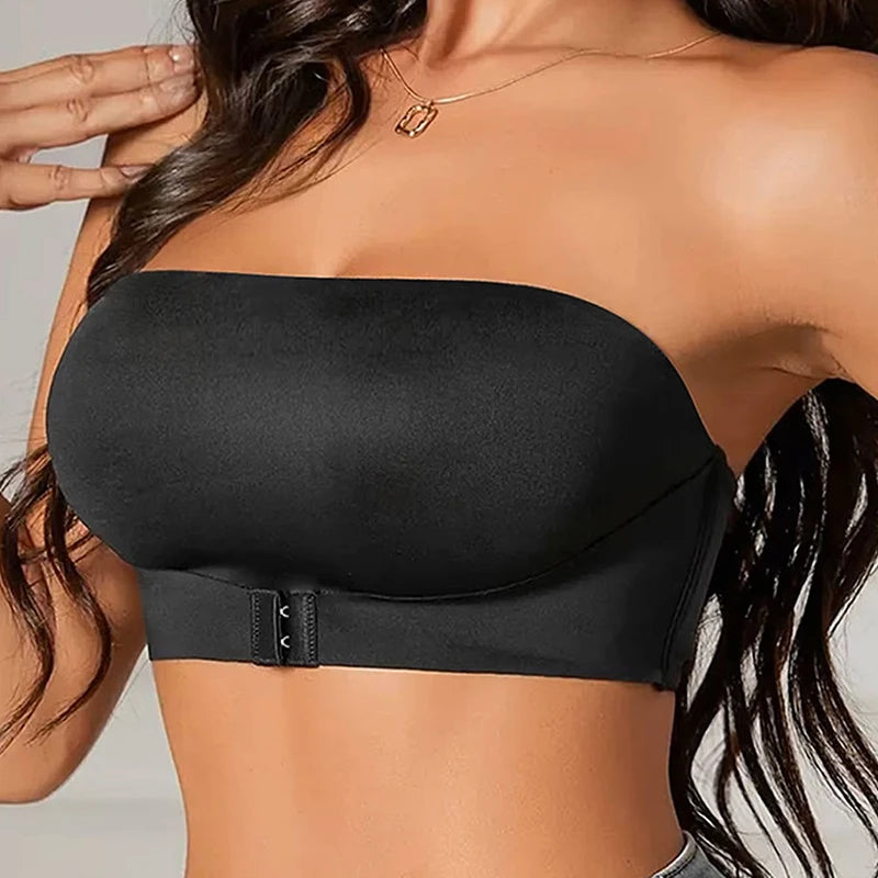 Women's Strapless Bra Seamless Wireless No Padding Front Button Bra Comfortable Smooth Silicone Everyday Non-slip Underwear